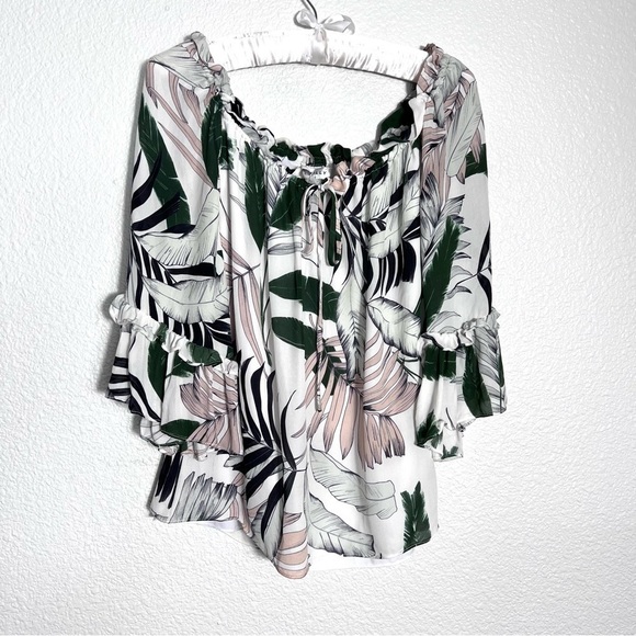 Milly Ruffled Tropical Print Silk Top Size XS Resortwear Classic Preppy Vacation - Picture 1 of 10